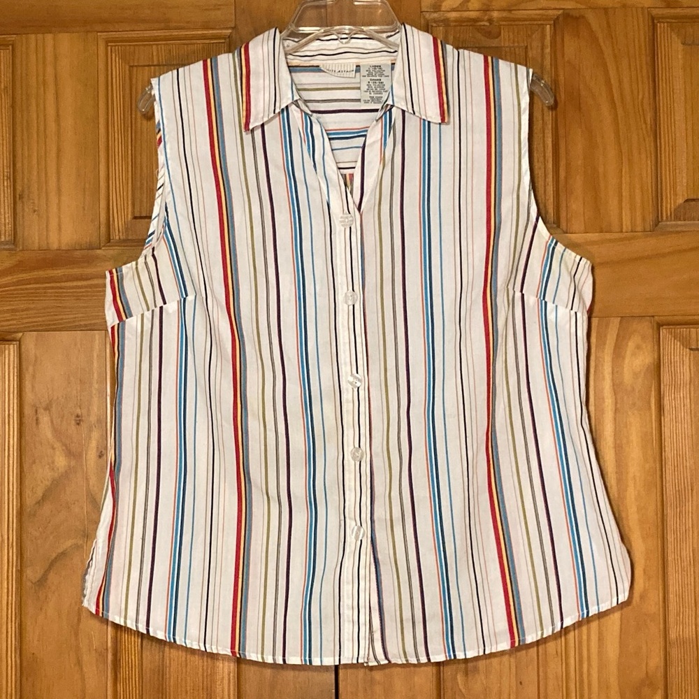 EUC White Stag Vintage 90s Top Sleeveless Blouse White Red Size L Large